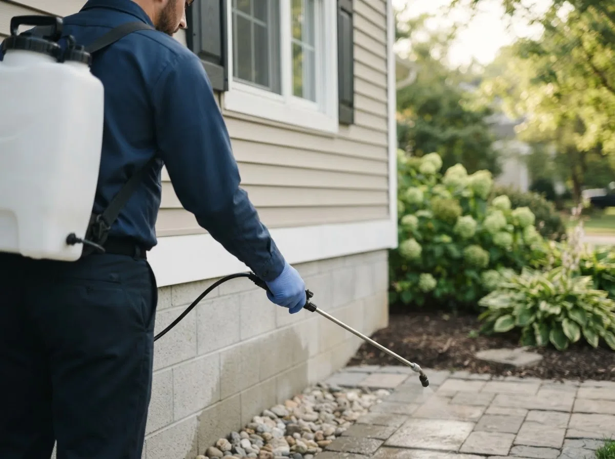 Pest control technician inspecting a home in Riverview, MI